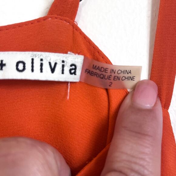 Alice + Olivia Y2K Silk Asymmetric Slip Dress Size 2 Orange Babydoll Tiered Fall - Picture 10 of 10